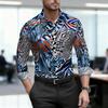 Men's Shirt, Ethnic Style Diamond Shaped Geometric Printed Long Sleeved Shirt, Business Casual Spring and Autumn Collar Shirt