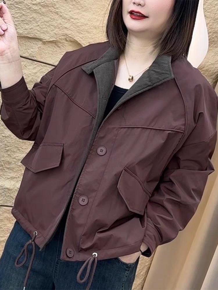2025 Women's Frosted Jacket: Spring Fashion Loose Casual Solid Color Stand-Up Collar Top.