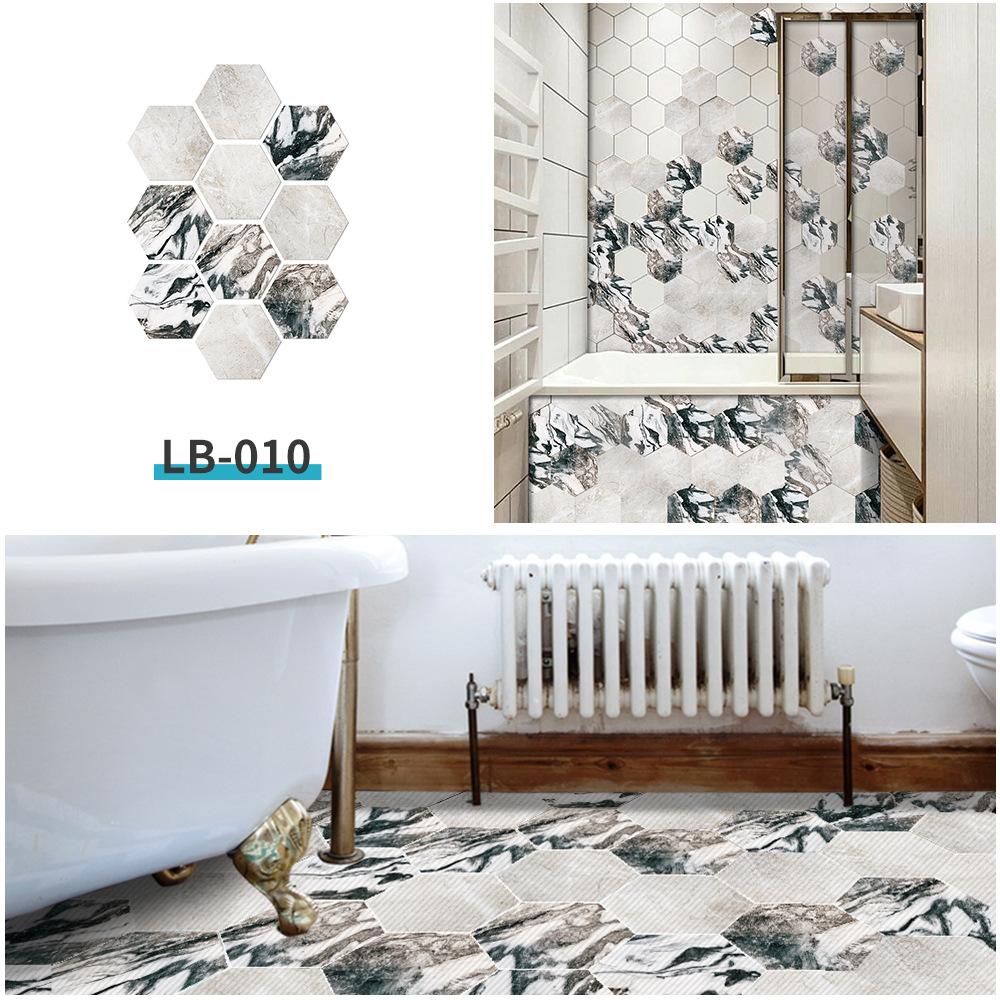 10Pcs Hexagon Floor Stickers PVC Self Adhesive Waterproof and Slip-resistant Wall Sticker For Bathroom Kitchen Wall Ground Decal