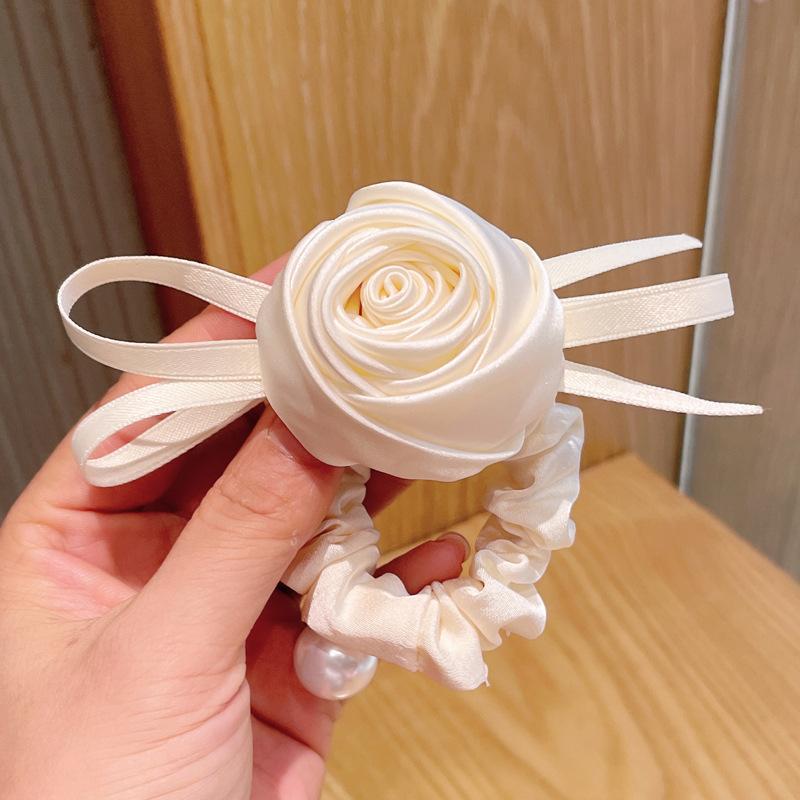 French Retro Fabric Rose Large Intestine Hair Band Elegant Bow  High-Grade Scrunchies Girl Hair Accessoires