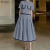 ZANZEA Women Short Sleeve Blouse and Long Skirts Plaid Print Two Piece Suit Sets