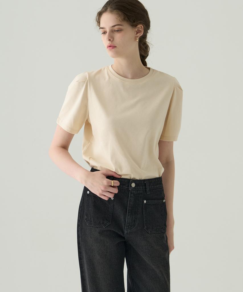 Deuloupisumeon Puff Sleeve Supima Cotton Short Sleeve T-Shirt [Brown]
