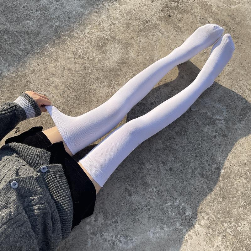 Stockings Woman Thick Knit Solid Color Lace Leg Warmers Thigh High Socks Autumn and Winter Sweet Long Black Socks for Women