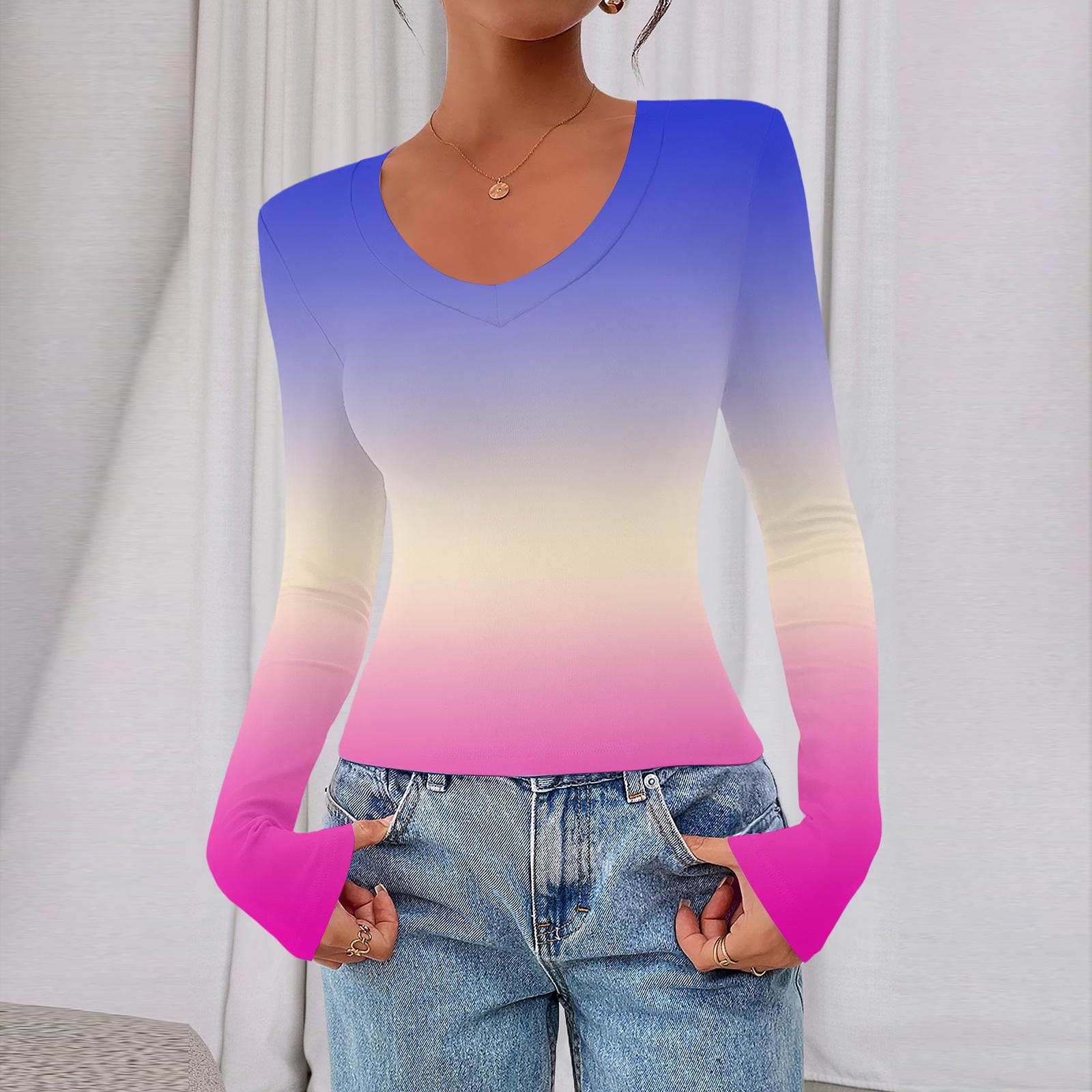 

Women s Casual And Fashionable Deep V-neck Slim-fit Short-length Gradual Change Printed Outerwear Top XXL