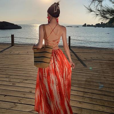 Travel Wear Temperament Beach Dress Seaside Vacation Halter Suspender Dress Bohemian