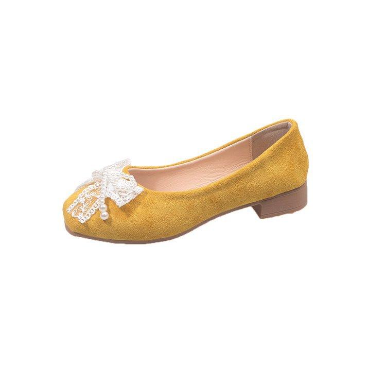 

[youshilai] Suede shallow single shoes women s spring and summer new one-pedal ladyshoes with skirt yellow Doudou shoes 35