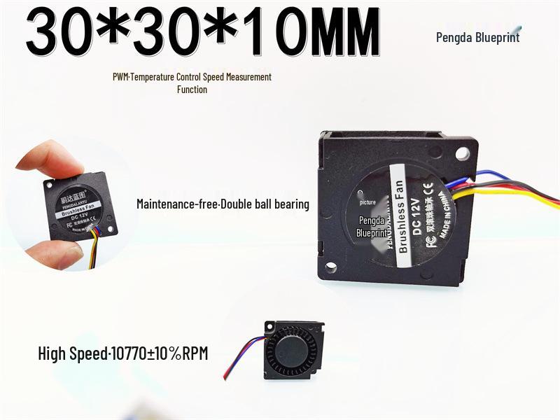 

3010 Turbo Blower: 3CM Dual Ball Bearing, PWM Temp Control, High-Speed 12V Cooling Fan