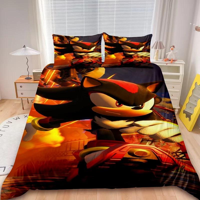 Sonic 2/3pcs Duvet Cover Cartoon Cool Bedding Set Comforter Cover for Children Gifts Queen King Bedroom Decor