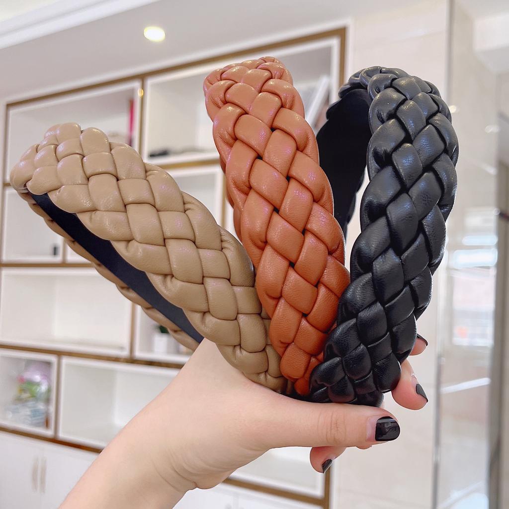 PROLY New Fashion PU Leather Hairband Handmade Braided Headband Adult Top Quality Casual Headwear For Women Hair Accessories