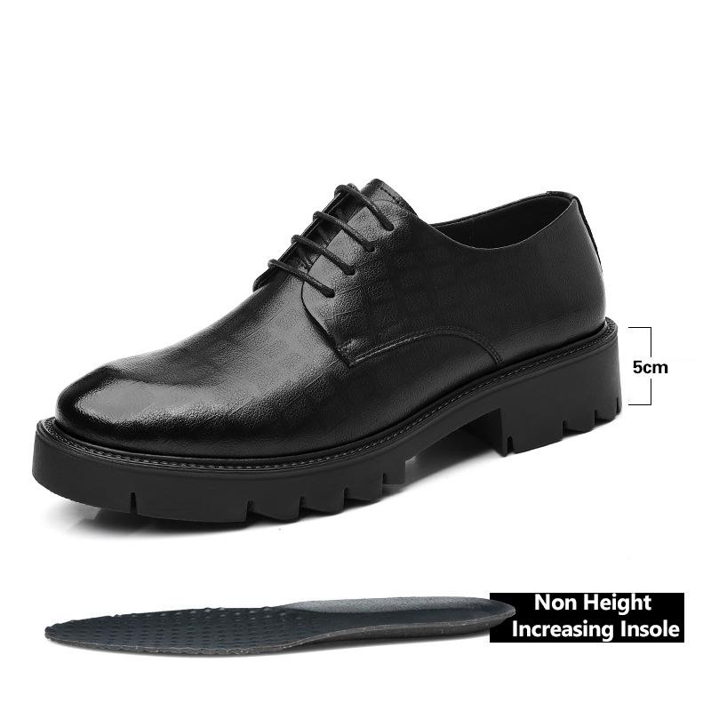 New Luxury Men's Brogues Leather Elevator Shoes Man Height Increase Insole 8cm/10cm Black Formal Business Wedding Work Men Shoes