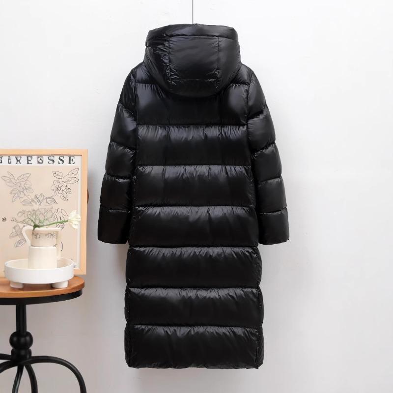 Black and Gold Duck Down Glossy Down Jacket Women's Hot Sale Medium and Long Couples Thickened Knee Leave-in Jacket