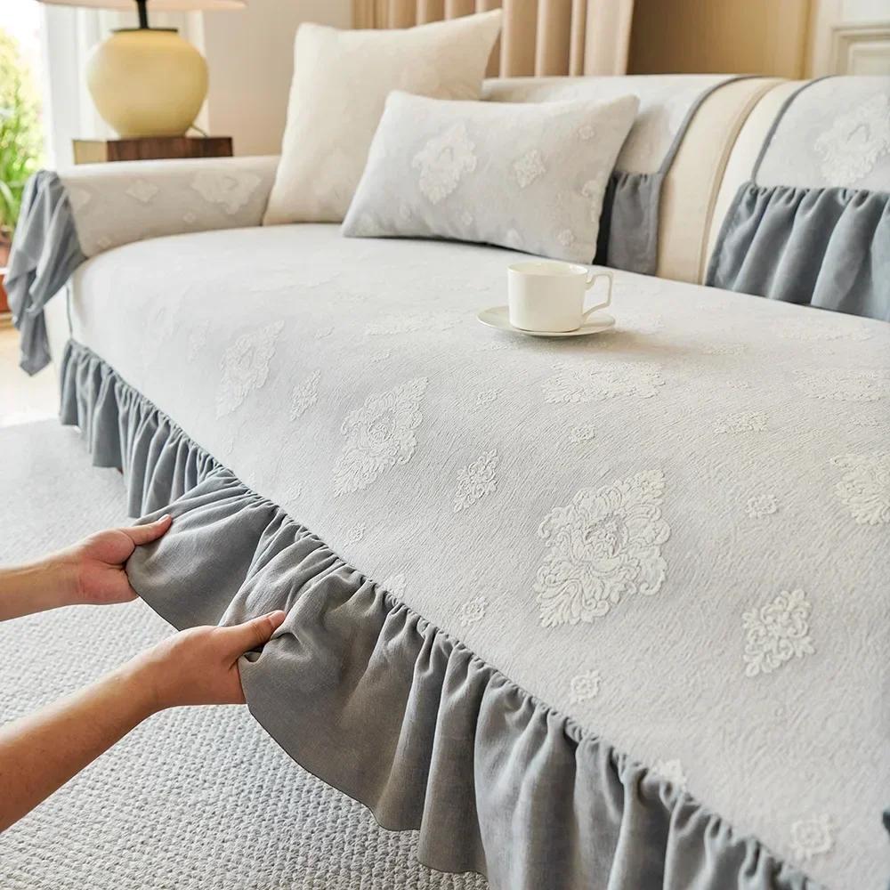 

Чехол для дивана EIFLOY-Elegant Chenille Jacquard, противоскользящий, 3-местный, L-образный, защитный чехол для кресла, подушка для дивана, оборки 70x70