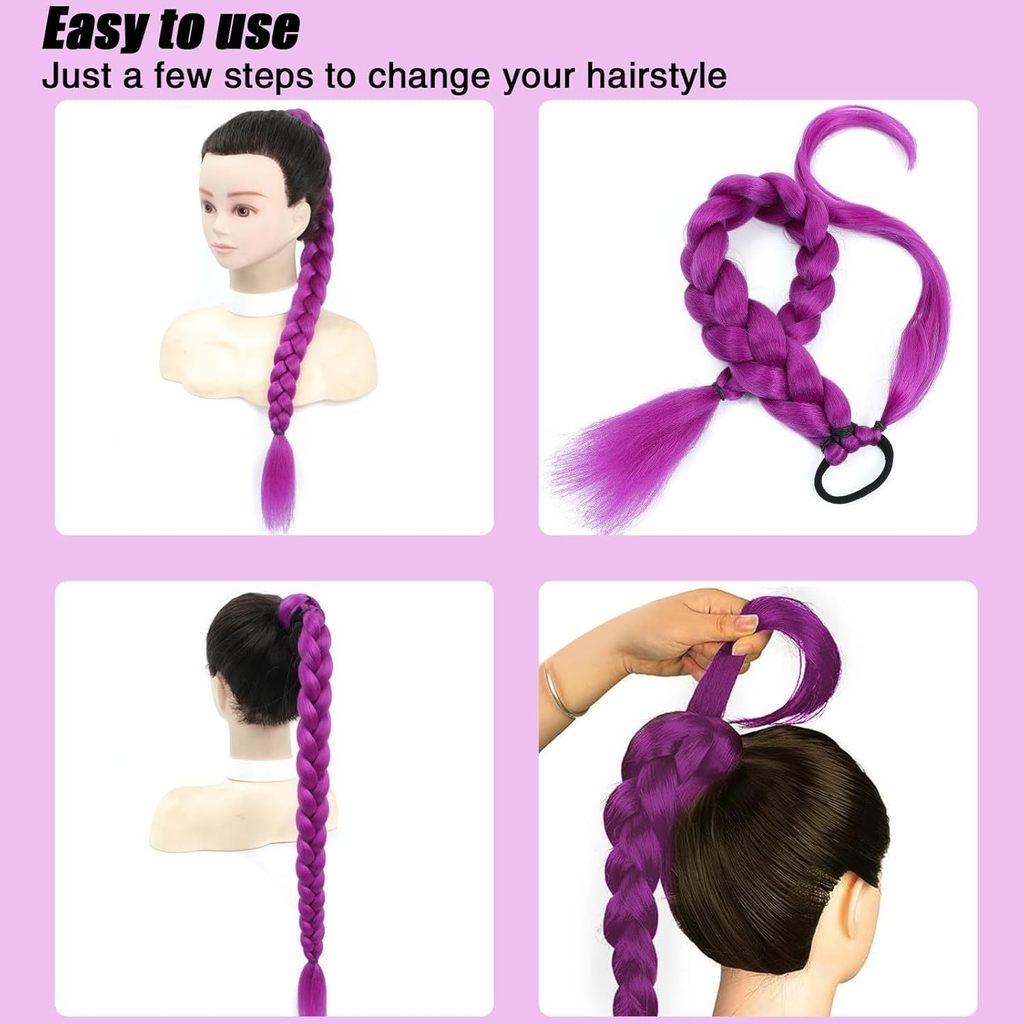 90cm Halloween Cosplay Costumes Prop Kpop Demon Hunters Rumi Purple Long Braided Ponytail Wig Accessory