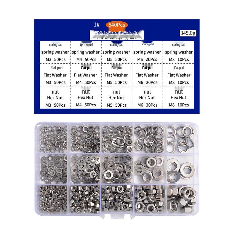 304 Stainless Steel Thickened Flat Washer Set, Sizes 2-36