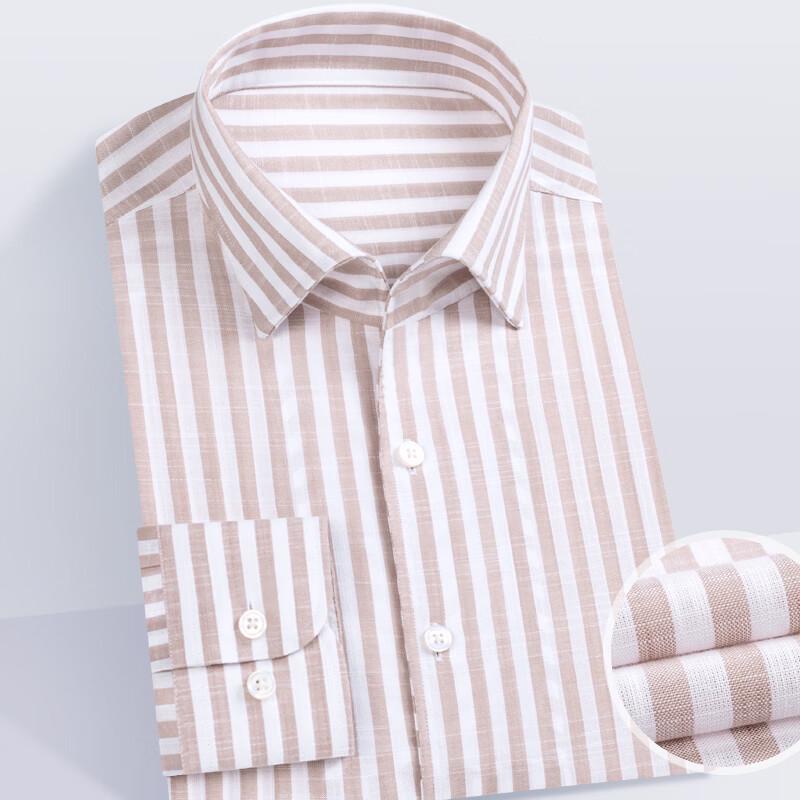 Men s Faux Linen Stripe DP Wrinkle-Resistant Long Sleeve Shirt L