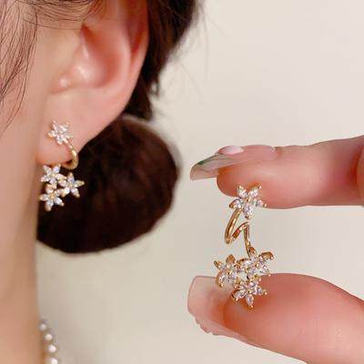 Luxury Flower Zirconia Stud Earrings for Women 2025 New Fashion Golden Drop Earring Jewelry Wedding Party Accessorie