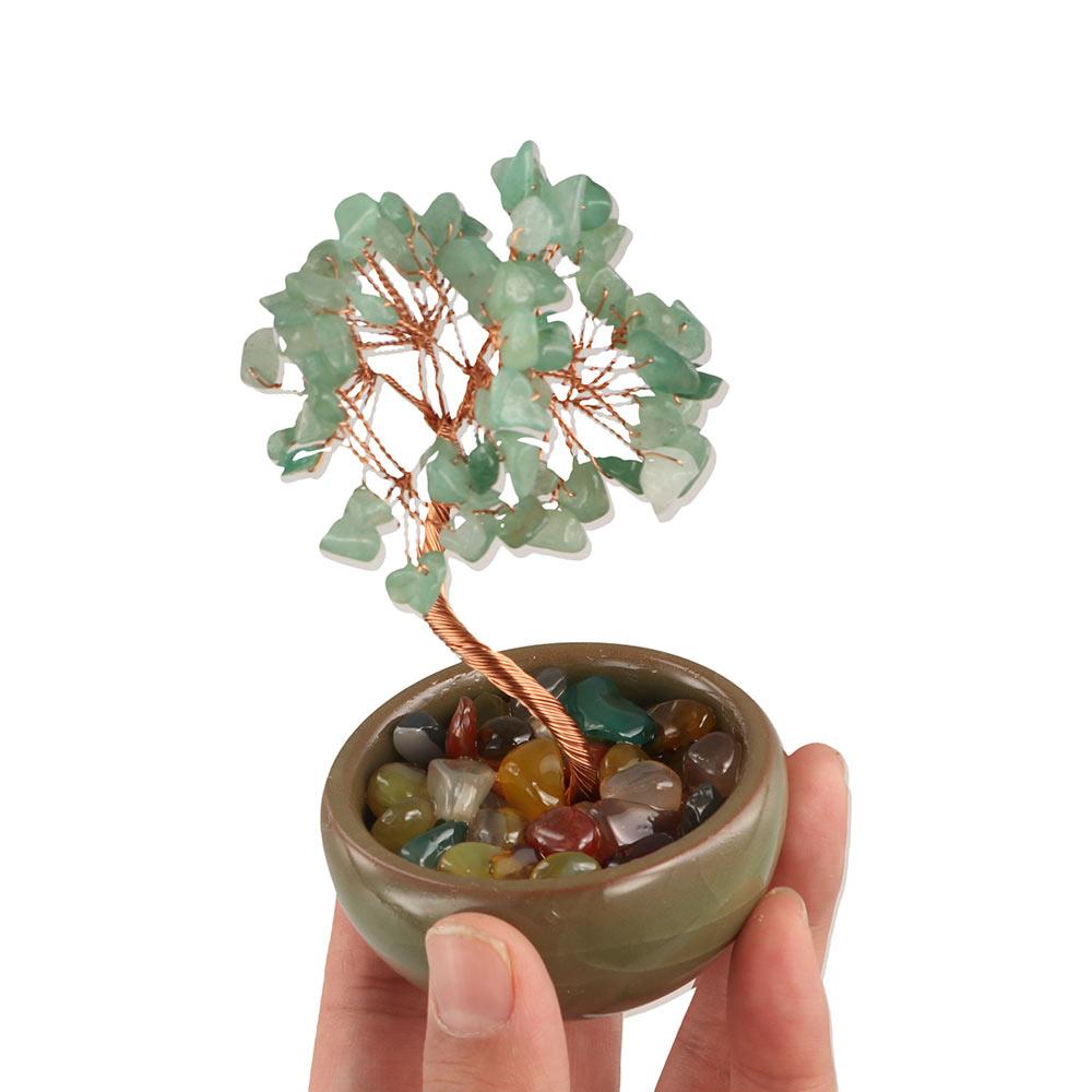 Copper Wire Natural Crystal Tree Ceramics Base Stone Tree Life Ornament  Table Decoration