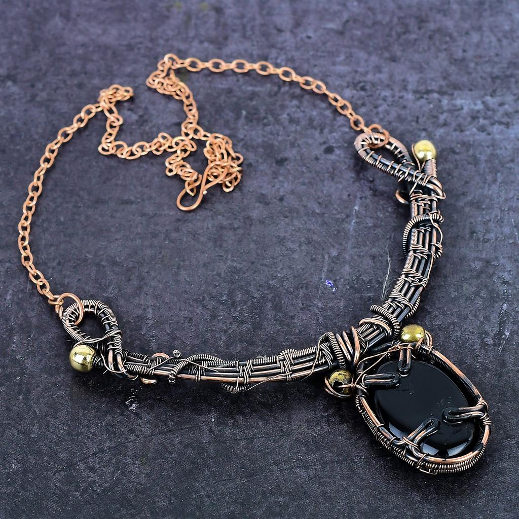 Bloodstone Gemstone Handmade Copper Wire Wrap Jewelry Necklace 18" ET-4942