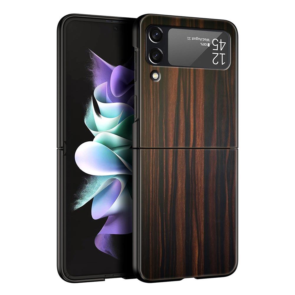 Luxury Vintage Wood Grain Pattern Hard PC Phone Case For Samsung Galaxy Z Flip 7 6 5 4 Black Cover For Galaxy Z Flip 3 Foldable