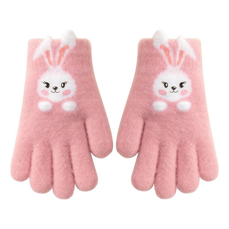 Children's Five-finger Bunny Children's Gloves Autumn and Winter Cute Cartoon Knitted Wool Cold-proof Warm Girls Gloves