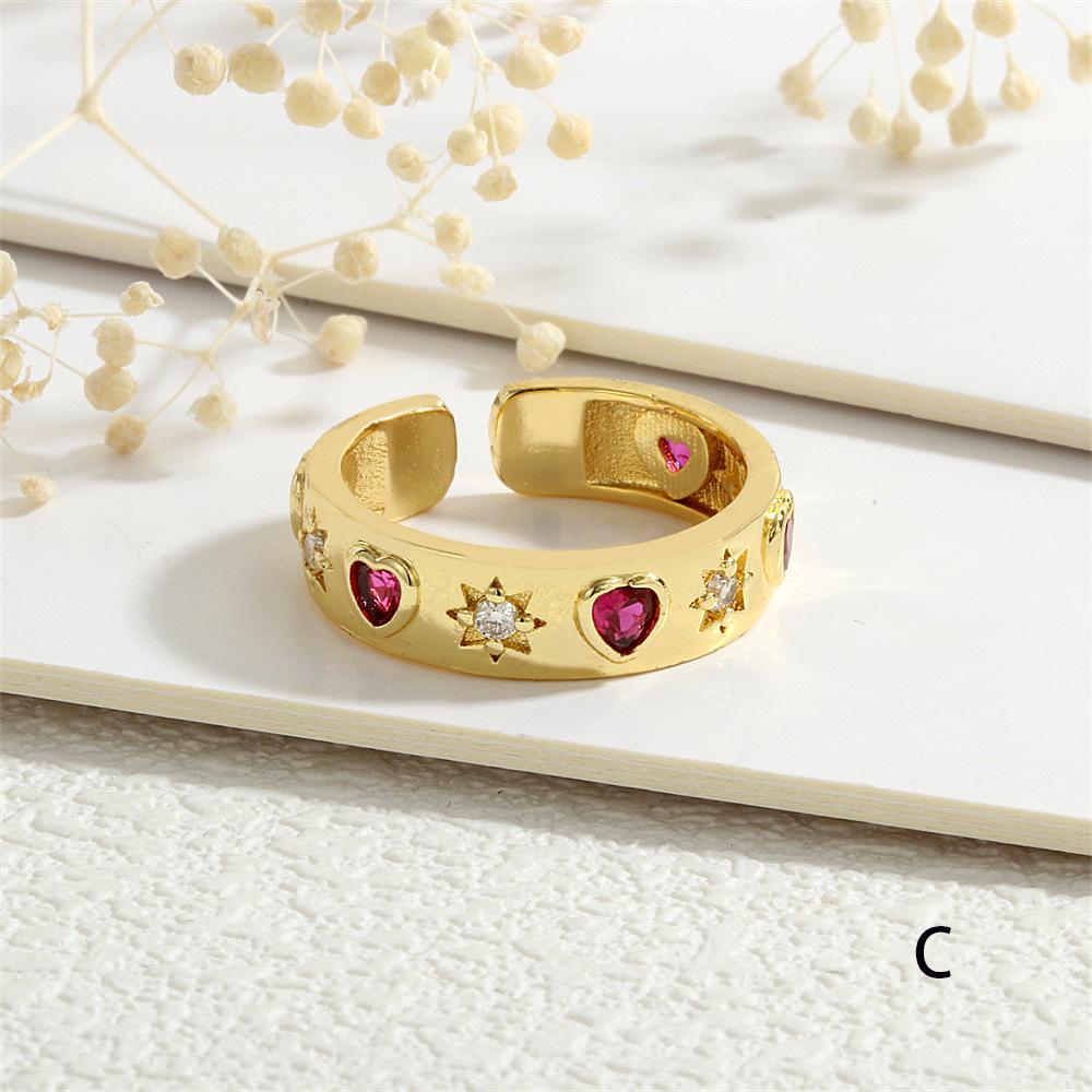 Heart and Star Zircon Open Ring: Chic European-American Luxury Women's Style