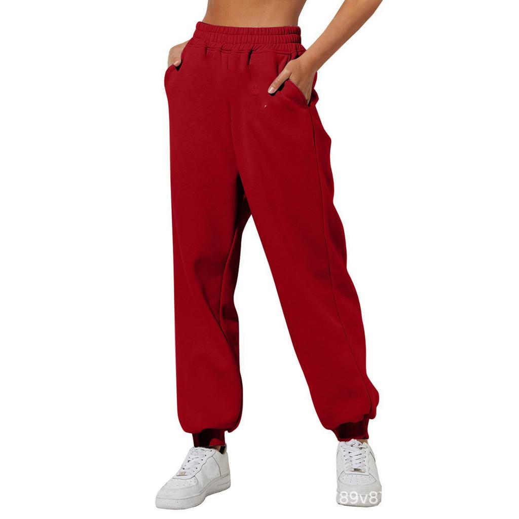 Damen Mehrfarbige Gepolsterte Jogginghose Lässig Joggen Sport High Waist Locker Kordelzug Täglich Lässig Damen Hose