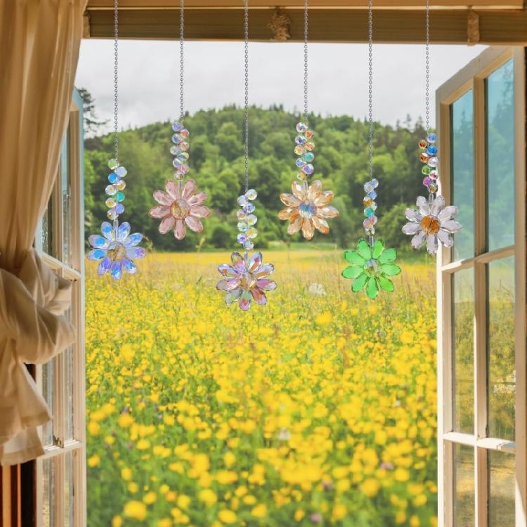 Crystal Rainbows Suncatchers, Hanging Crystals Sun Catchers for Window, Colorful Suncatchers with Sunflowers Pendants