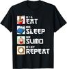 Manger Dormir Sumo Répéter Sport Japonais Lutte T-shirt Y2k Harajuku Chemise Drôle Hauts d'Été