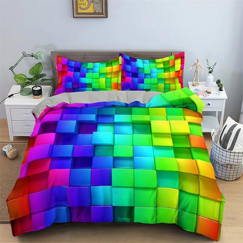 Geometric Duvet Cover King Queen Full Twin Rainbow Hexagon Bedding Set Microfiber Abstract Art Quilt Cover For Kids Girls Teens