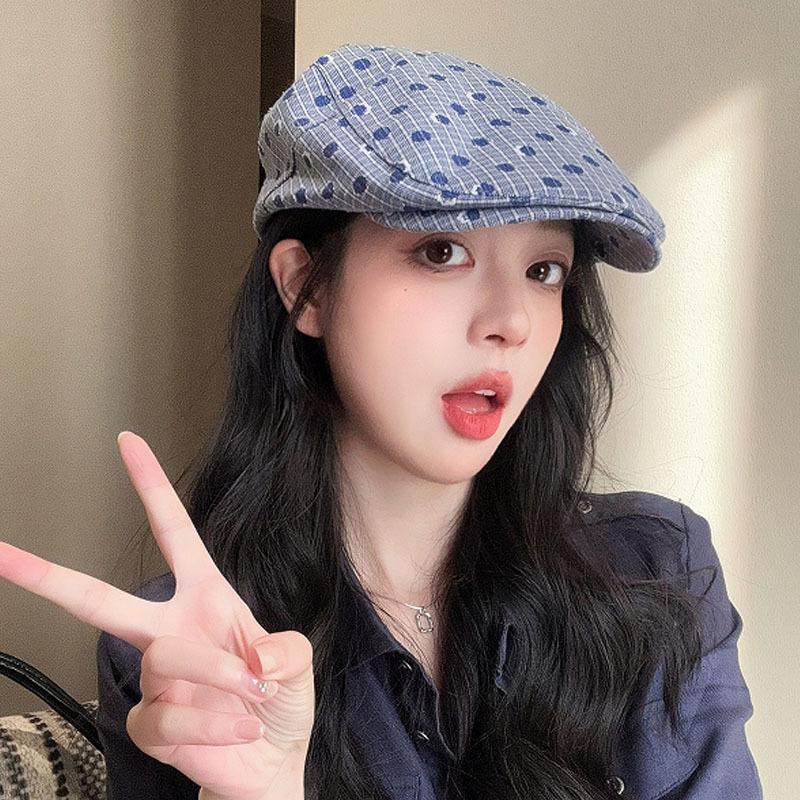 Polka Dot Hole Beret Women's Summer New Versatile Retro Painter Hat Fashion Popular Face Small Star Anise Hat