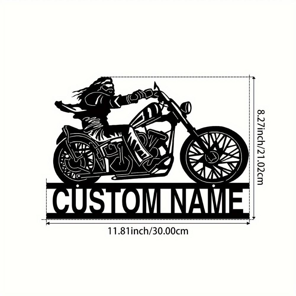 1pc Custom Metal Motorbike Wall Sculpture, Personalized Engraved Name Sign, Rustic Biker Art for Balcony, Courtyard, Gifts