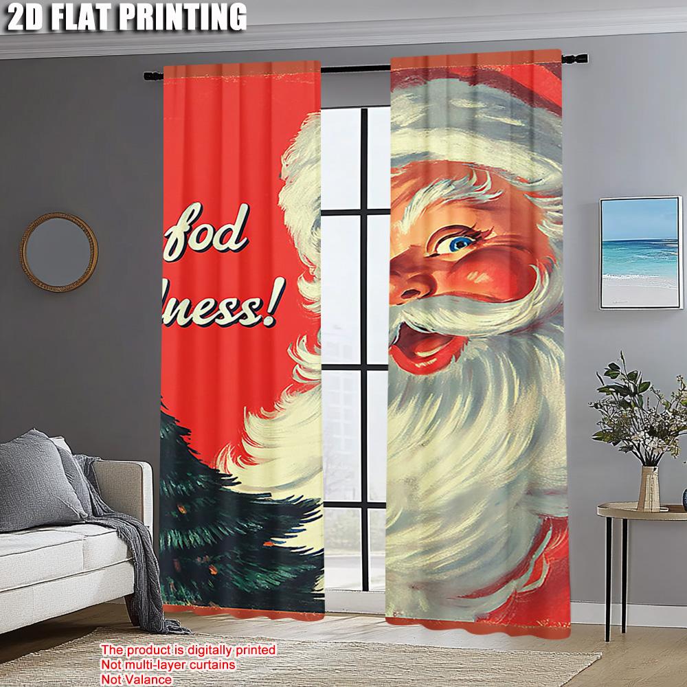 2 Stück, 2D-Flachdruck Kreative Vorhänge Frohe Weihnachten Santa & Baum Langlebiges 100% Polyestergewebe (ohne Stange) Alle Jahreszeiten