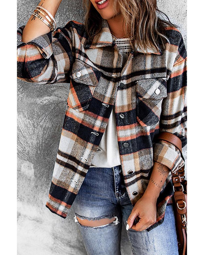 Azura Exchange Plaid Print Pocketed Shacket