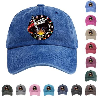 Washed Cotton Baseball Cap With Printed Distressed Soft Top Denim Hat For Men, European And American Retro Hat