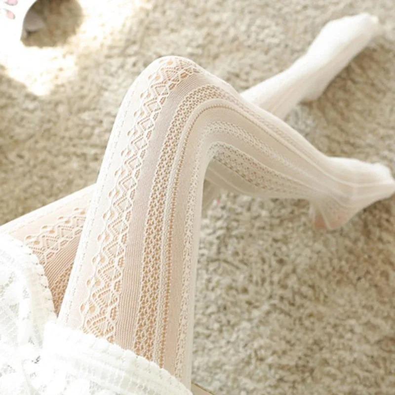 

2026 New Women Lolita Tights Lace Stockings Woman Hollow Out White Female Pantyhose Stockings Tattoo Tights Pattern One Size белый