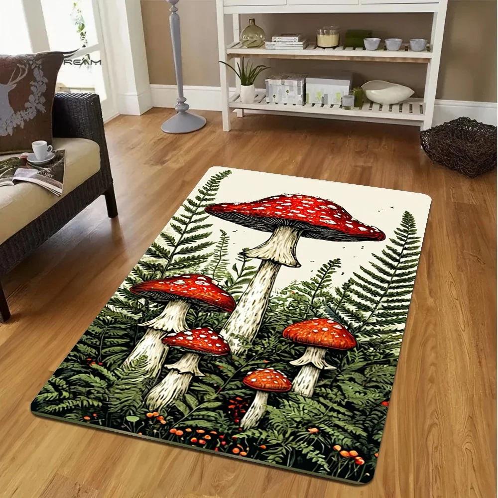 Vibrant Red Mushroom Pattern Carpet for Living Room Decor Whimsical Nonslip Soft  Mat Kitchen Coffee Table Floor Mat Washable
