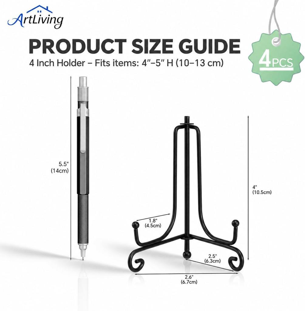 Artliving Plate Stands for Display, 4 Inch Black Iron Easel Plate Display Photo Holder Stand, Displays Picture Frames, Decorative Plates