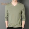 Uomo Autunno Primavera Top Scollo a V Maniche Lunghe Colore Puro Slim Fit Sottile Pullover T-shirt Abbigliamento Quotidiano Sportivo Abbigliamento da Casa