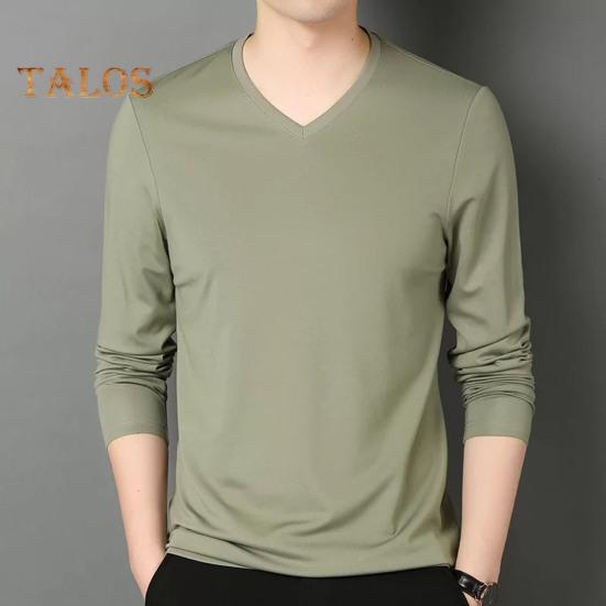 Uomo Autunno Primavera Top Scollo a V Maniche Lunghe Colore Puro Slim Fit Sottile Pullover T-shirt Abbigliamento Quotidiano Sportivo Abbigliamento da Casa