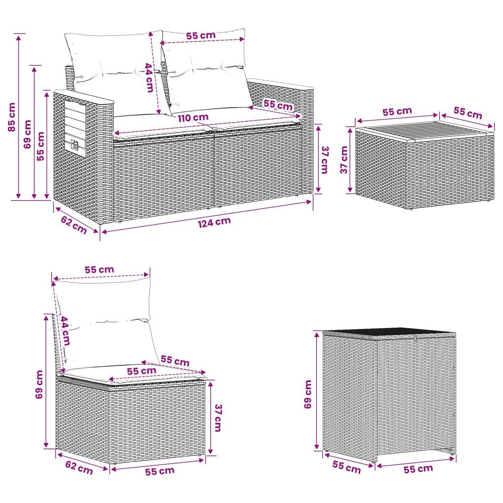 Sofa Set 8 Pieces Beige and Cream White Poly Rattan and Steel