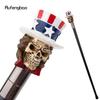 Yellow Resin Hat Skull Head Walking Cane Fashion Decorative Steel Stick Gentleman Elegant Cosplay Cane Knob Crosier 94cm