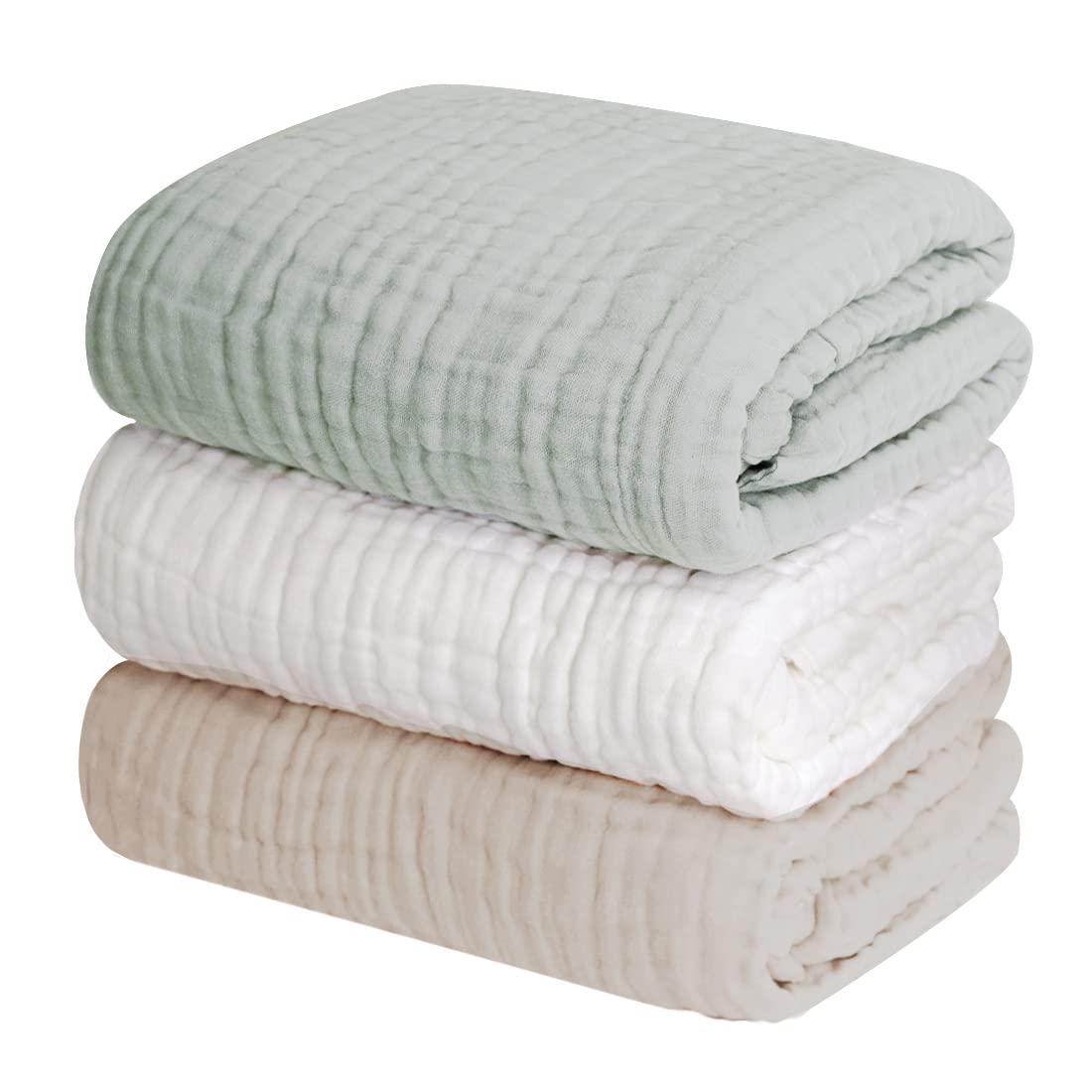 

Keratta Ibul Baby Bath Square Towel, 6-Layer Gauze, 105x105cm, (Green, Beige, White)