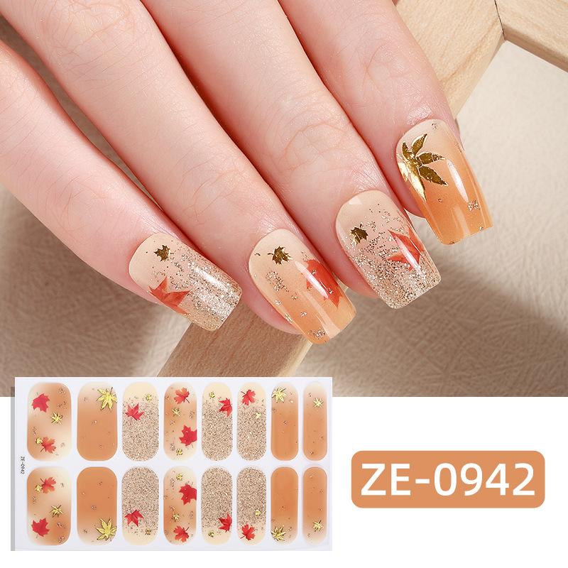 New Maple Leaf Pink Hot Stamped Gold Nail Stickers 3D Ombre Grass Fresh Style Nail Stickers