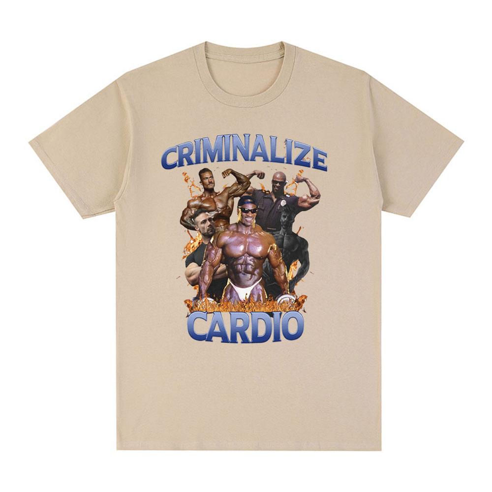 Criminalize Cardio Meme Graphic T Shirt Gym Fitness Vintage Short Sleeve T-shirt Men Fashion Hip Hop Cotton Oversized T-shirts