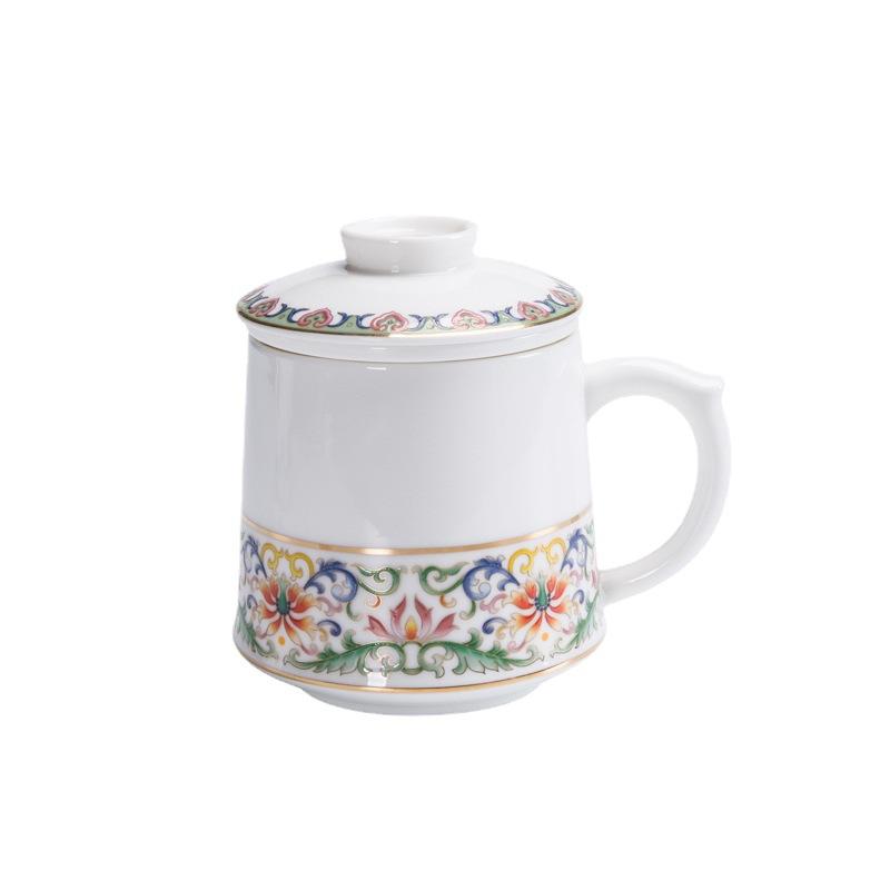 National Trendy Style Three Piece Set with Filtered Ceramic Mug Office Tea Separation Cup Business Festival Gift Cup