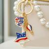 Independence Day Keychain Pendant, Enamel Zinc Alloy Key Holder with USA Letters Stars Hearts Patriotic Design, American Flag Accessory