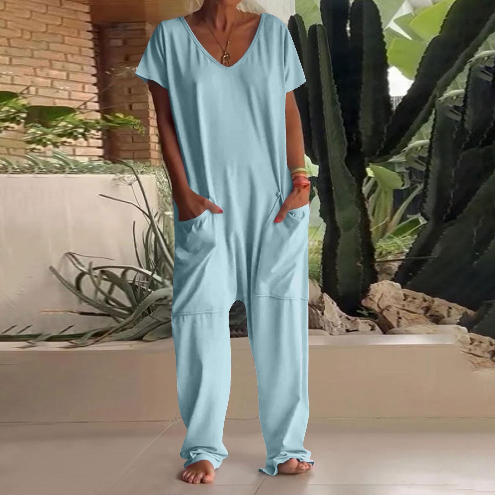 

Женский модный повседневный комбинезон с короткими рукавами, пуловер, комбинезон с карманами XXXXL синий