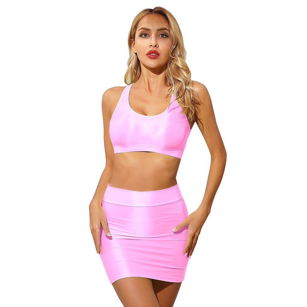 Lässiges 2-teiliges ärmelloses Crop-Top für Damen mit figurbetontem Rock-Set