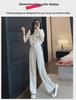Goddess-Style V-Neck Casual Two-Piece Suit with Slim Wide-Leg Pants, 2025
