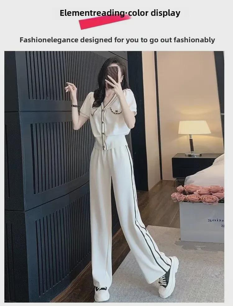 Goddess-Style V-Neck Casual Two-Piece Suit with Slim Wide-Leg Pants, 2025